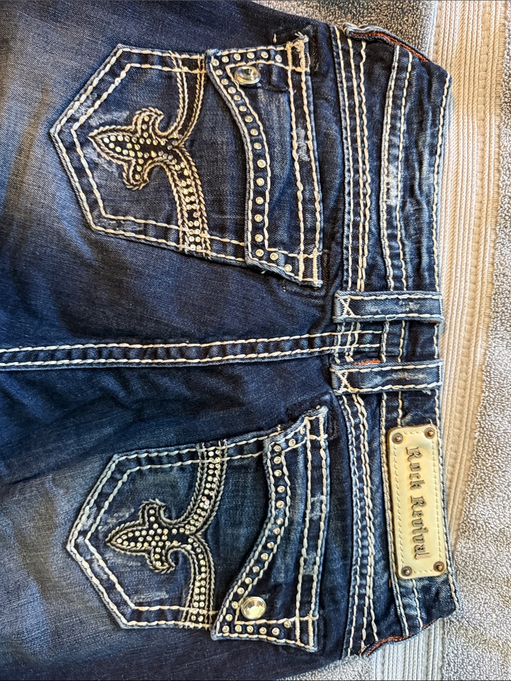 Rock Revival Dark Blue Embroidered Boot Cut Jeans